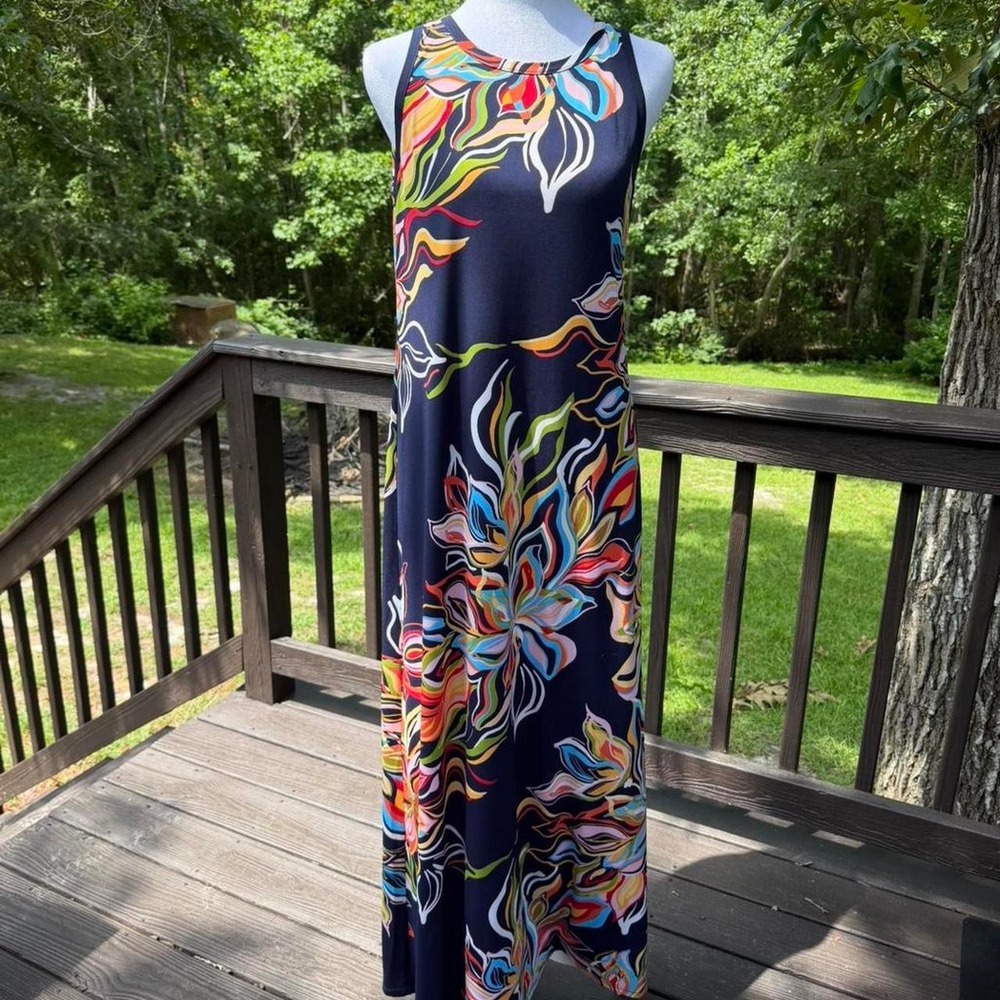 Vince Camuto Colorful Floral Sleeveless Maxi Dress | Art Print Boho Resort